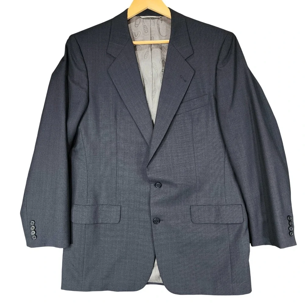 Vtg Hickey Freeman Sport Coat 41L Mens Gray‎ Plaid 100% Wool USA Single Breasted